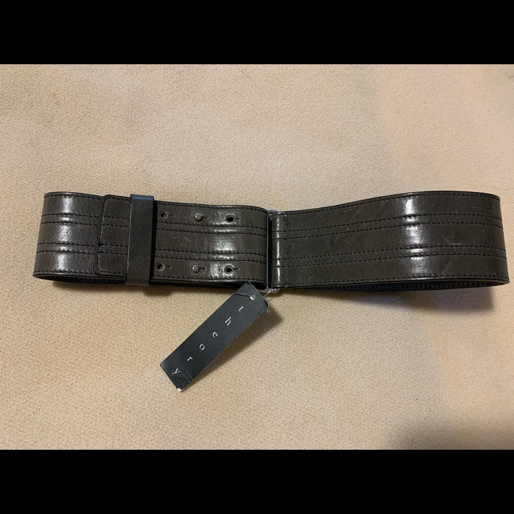 Theory leather wide belt, color Lead, size Small, NWT